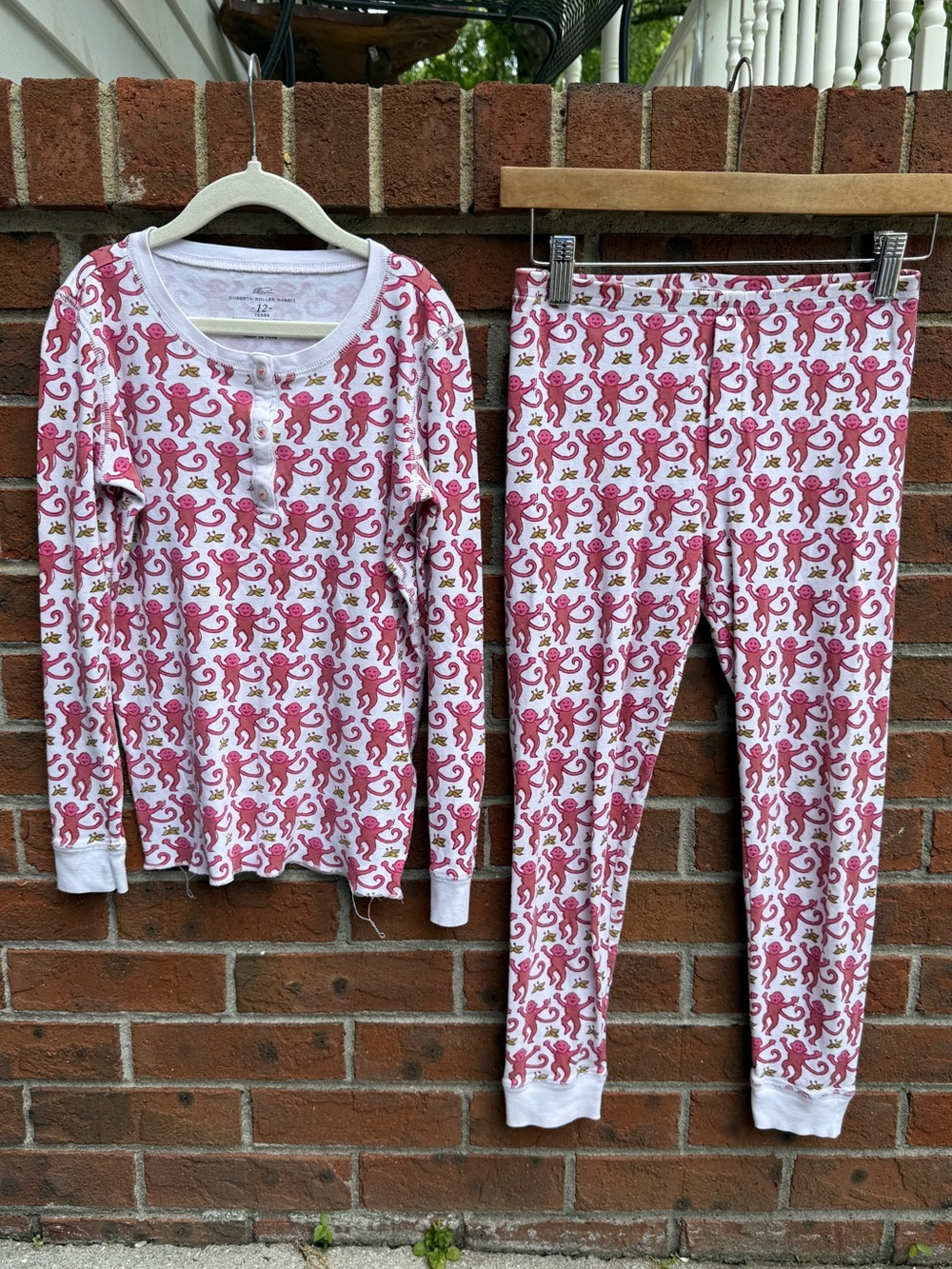 Roller Rabbit Pink Monkey Roberta Pajama Set Size 12 Kids Girls 100% Cotton